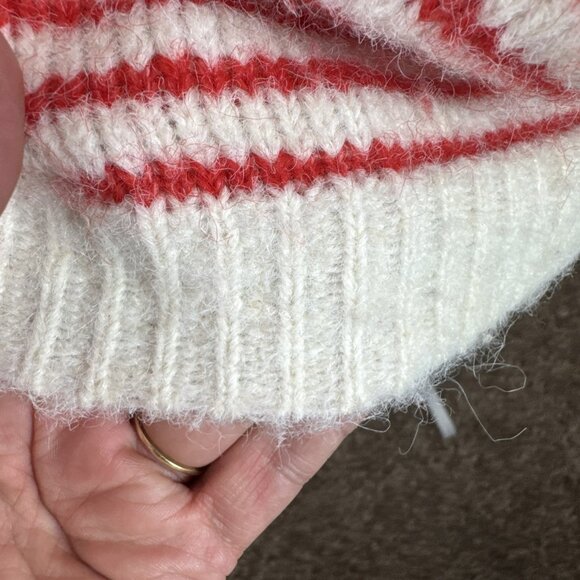 American Eagle Women's M Crew Sweater LS Red Cream Striped EUC - Picture 3 of 10